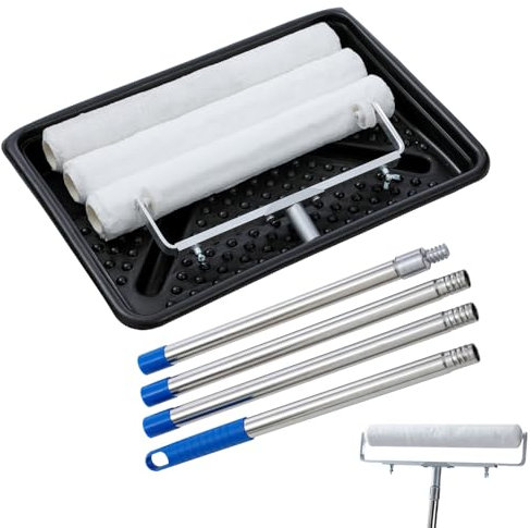 TOPWAY Juego de rodillos de pintura grandes de 18 pulgadas, marco de rodillo ajustable de aluminio + 3 rodillos de pintura + mango extendido extraíble de 1,6 m + bandeja de pintura grande - Kit