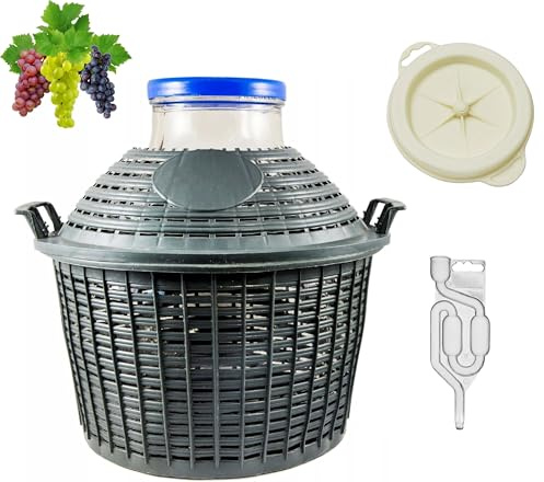 Glasballon Set +Gummikappe+ GÄRRÖHRCHEN Weinballon, Flasche, Glasflasche, Gallone, Gärbehälter, Glasgärballon, Gäreimer, Gärballon WEITHALSBALLON Ideal für Wein, Saft, Met & Most (15L)