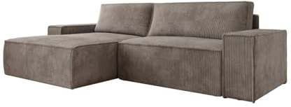 Luxusbetten24 Designer Sofa Corino in Cord mit Stauraum und Schlaffunktion | Bezug: Cord | Farbe: Grau | Stellvariante: Links