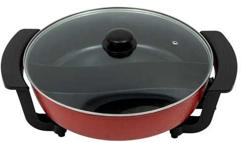 1360W Hot Pot, 6L Elektrische Yin Yang Hotpot, 30cm Chinesischer Kochtopf mit 2 Kammern, 5 Temperatur-Einstellstufe Shabu mit Glas Deckel, Suppentopf für 3-4 Personen