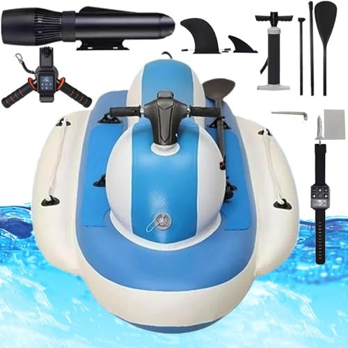 Motorisiertes Aufblasbares Aufsitz-Wasserfahrzeug Aufsitzen,Hochgeschwindigkeits-Jetski (10km/H),Faltbarer Elektrischer Jetski+500W-Unterwasserscooter,130minuten Laufzeit,FüR Den Pool,See (upgrade)