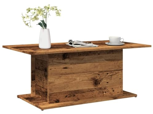 Couchtisch Altholz-Optik Schlichter Couchtisch aus Eiche mit großer Tischplatte für modernes Wohnzimmer 102x55,5x40 cm Holzwerkstoff