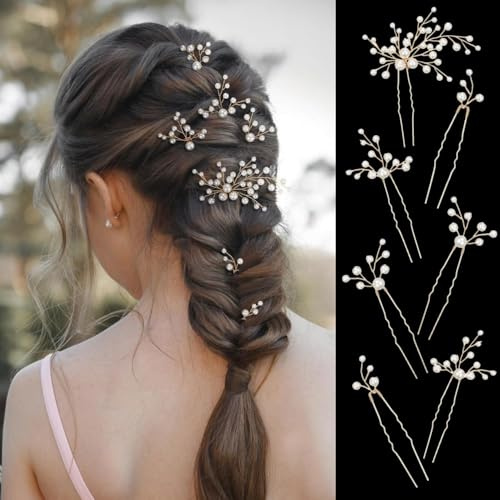 XFSRG 7 Stück Haarnadeln für Braut Perlen Haarnadeln U-förmig Hochzeit Haarspangen Hochzeits-Haarschmuck für Braut und Brautjungfer