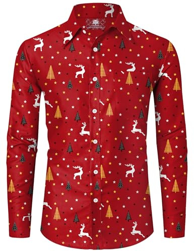 Herberton Herren Weihnachtshemd Baumwolle Soft Holiday Charm Bedruckte Hemden (S-XXL)