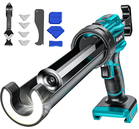 Ecarke Pistolet à Cartouche sans Fil compatible Makita 18V, Moteur Sans Balais, 6 Vitesses Réglables avec LED, pour Cartouches 300ml, Pistolet à Mastic Professionnel pour Rénovation(Outils Uniquement)