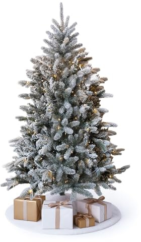Home Republic Snow Flocked Pre-Lit Artificial Christmas Tree with Warm White LED Lights, Realistic Frosted Pine Branches, Easy Assembly, Indoor Xmas Decoration - 3ft