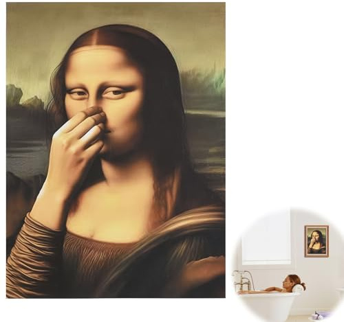Humorvolles Mona Lisa Poster, 30x40cm Vintage Badezimmer Kunst, Mona Lisa Nase Zu, Lustiges Wandbild für Toilette Deko, Gesprächsstarter für Party Wohnzimmer Hotel Garten Innenbereich, Ohne Rahmen (A)