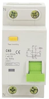 Disjoncteur différentiel 2P 230 V 63 A 30 mA Courbe C avec protection contre les surintensités Disjoncteur différentiel 1P + N(20A)