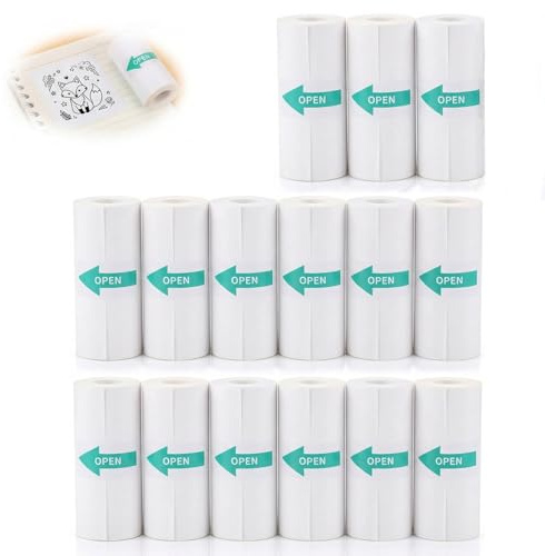 15 Rollen Mini Drucker Rollen 57 x 25 mm Thermopapier Selbstklebend Weiße | Thermodrucker Papierrolle Kompatibel mit Phomemo T02 Pocket Printer für Sticker, Etiketten, DIY Sofortbildkamera Foto