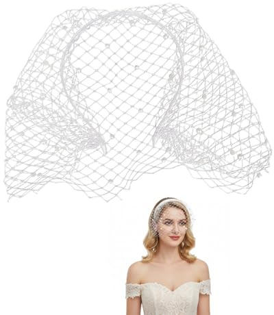 YIPFEN Bridal Veil im Europäischen Stil Hochzeitsschleier Fascinator Vintage Netz Braut Fascinator Haarreif Stirnband mit Schleier für Frauen Vogelkäfig Schleier Spitze Strass Kopfkleid