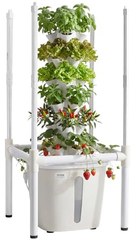 VEVOR Torre Idroponica 6 Ripiani, Sistema di Coltivazione per Piante Erbe Aromatiche Frutta Verdure Lampada LED per Coltivazione Crescita Controllo App, Torre Idroponica Serbatoio 20 Litri