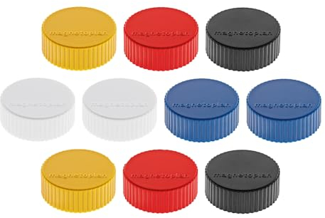 magnetoplan Premium Magnete Discofix magnum | ØxH 34x13mm | 10 Stück, farblich sortiert | Haftkraft: 2 kg | Magnete für Magnettafeln und Whiteboards | Kratzfreie Spezialbeschichtung | Leicht abnehmbar
