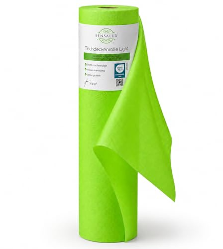 Sensalux Tischdeckenrolle Vlies 1,00 x 25 m Apfelgrün, 80 g/m² | abwaschbar, wasserabweisend, stoffähnlich, Tischdecke Rolle, OEKO-TEX, Party, Hochzeit, Catering, Event