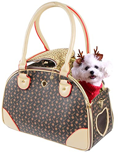 BETOP HOUSE Modische Hundetragetasche aus PU-Leder, für Hunde, Katzen, Wandern, Braun, Größe S 38 x 23 x 17 cm