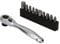 Performance Tool W475 1/4-Zoll-Antrieb, kompakte Dual-Drive-Ratsche mit 10-teiligem Bit-Set und Halterung, Chrom-Vanadium-Stahl mit 72-Gang-Zähnen