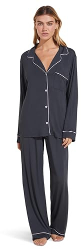 Eberjey Women's Gisele Two-Piece Long Sleeve & Pant Pajama Sleepwear Set, Graphite/Sorbet Pink, Small