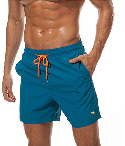 donhobo Men's Swim Trunks Board Shorts Beach Pants Swimming Waterproof Quick Dry Surfing Boardshorts(Peacock Blue,M)