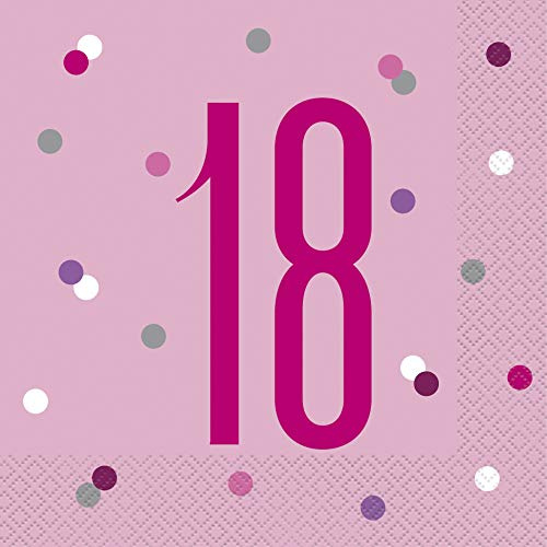 Dazzling 18th Glitz Pink & Silver Luncheon Napkins (16cm) - Soft & Chic Sparkling Design - Perfect for Celebrations & Events - 16ct
