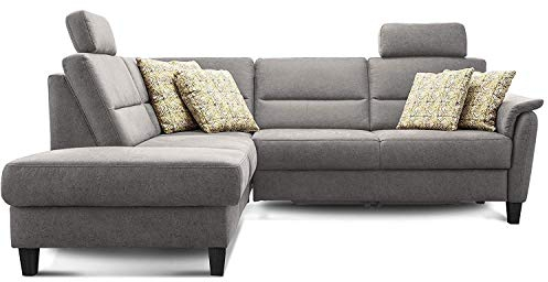 Cavadore Schlafsofa Palera mit Federkern / L-Form Sofa mit Schlaffunktion / 236 x 89 x 212 / Büffellederoptik Hellgrau