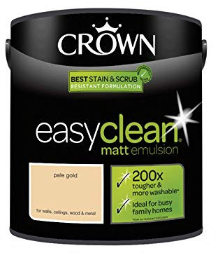 2.5L CROWN Easy Clean MATT Emulsion Multi Surface Paint That can be Used on Walls, Ceilings, Wood and Metal. Stain & Scrub Resistant Formula – Pale Gold