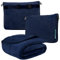 PAVILIA Reisedecke und -Kissen, Doppelreißverschlüsse, Clip on Strap | Warmes weiches Fleece 2-in-1 Combo Decke Flugzeug, Camping, Gepäckrucksack-Gurt, 60 x 43 (Marineblau)
