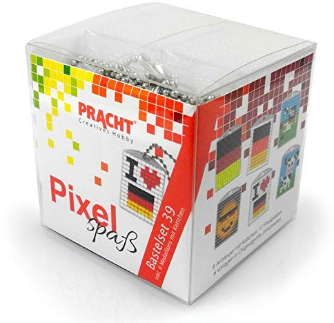Pixel P90077-63501 Spaß Bastelset 39, zur Gestaltung von 6 Schlüsselanhängern für Kinder, kinderleichtes Stecksystem, ohne Bügeln und Kleben, Steinchen aus Biokunststoff