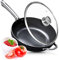 Frying Pan with Lid Non Stick Deep Sauté Pan, Stainless Steel Induction Base for All Hobs Ceramic Ovenproof Dishwasher Safe (Black, 28 CM)