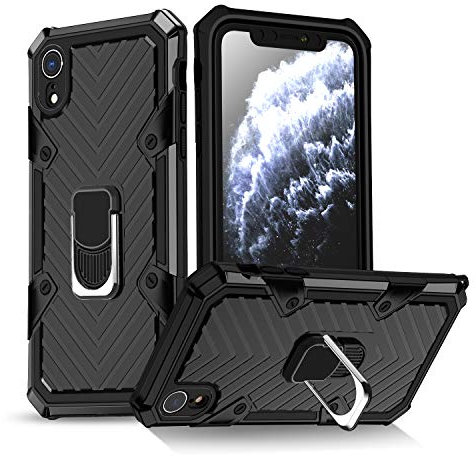 EYZUTAK Hülle für iPhone XR,Duty Dual Layer Hard Armor Hülle mit 360 Grad Ringständer Militär Handyhülle Stoßfeste Antikollisions Cover mit Ständer Magnetische Autohalterung Unterstützen-Schwarz