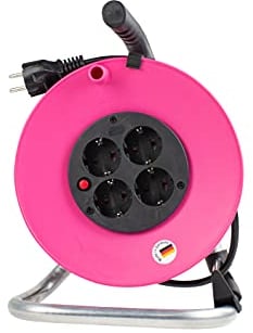 as - Schwabe Kabeltrommel m, Made in Germany, IP 20, Innenbereich-Kabelrolle rosa, 230 V / 16 A, Trommel mit 4 Schutzkontakt-Steckdosen, pink I 15100