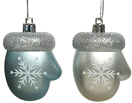 Christbaumschmuck Kunststoff 7cm x 2 Stück Handschuh bruchsicher klassisch türkis blau Silber