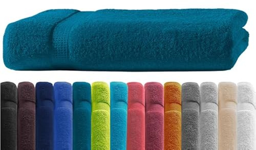 Zestri Frottier Badehandtuch | mit Aufhänger | Petrol 100x150 cm | 100% Baumwolle Stoffgewicht 500g/m² | Öko-Tex Standard 100 | Badetuch Handtuch