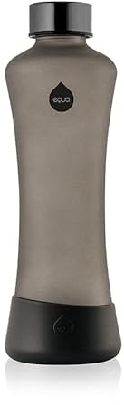 EQUA Squeeze Glasflasche, 550ml, wiederverwendbar, auslaufsicher, BPA-frei, mattiert, Boden aus Silikon, Pfeffer, Pepper