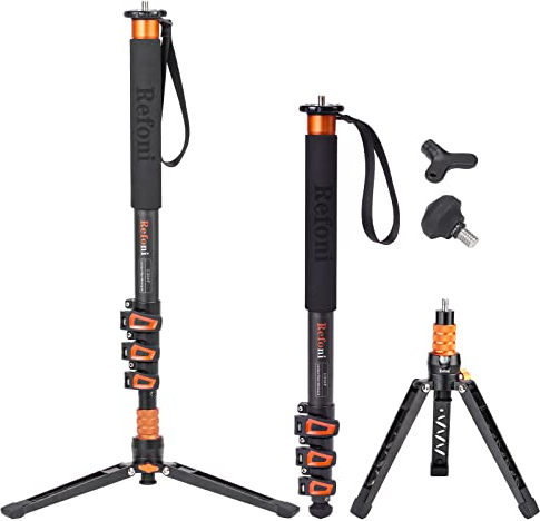 Monopiede in Carbonio, Refoni C304F Monopiede da 173 cm con piedini di supporto per reflex digitali, fotocamere compatte e mirrorless, con un carico massimo di 25 kg