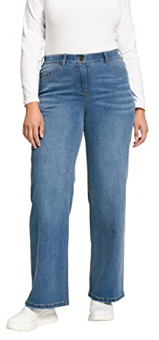 Ulla Popken Damen große Größen Übergrößen Plus Size Jeans Mary, weites Bein, 5-Pocket-Schnitt, Komfortbund Blue Denim 100 724600902-100