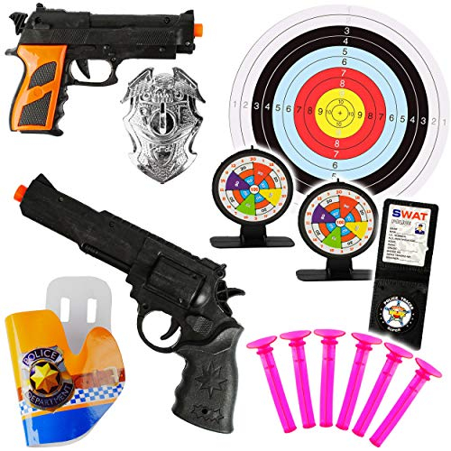alles-meine.de GmbH XL Set Dartspiel - Pistole & Gewehr incl. 3 Zielscheiben & Munition - aus Kunststoff - Saugnapf Spielzeug - für Kinder - drinnen und draußen Spiel - Kinde..