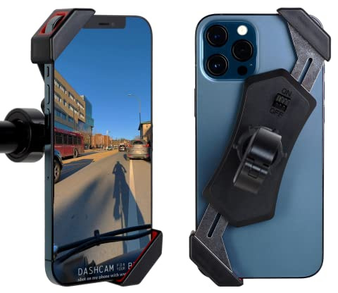 Bike Phone Mount Holder, Camera-Friendly with Quick Lock, Metal Handlebar clamp, Designed for Bicycles, Scooters, Motorcycles with iPhone and Android 3.5-6.8 Phones and dashcam.Bike app [New 2023]