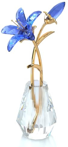 Kristallblaue Tigerlilie mit Vase, Metallstiel, Heimdekoration | Kristall Lilie Blumen Mini Glas Blumen Vase mit Blumen Tiger Lilie Glasblume Kristallfiguren