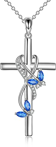 VONALA Damen Kreuz Kette 925 Sterling Silber, Schmetterling Engelsflügel Kreuz Kristall Anhänger Halskette, Kreuz Schmuck Kette Geschenke für Frauen Mädchen Frauen