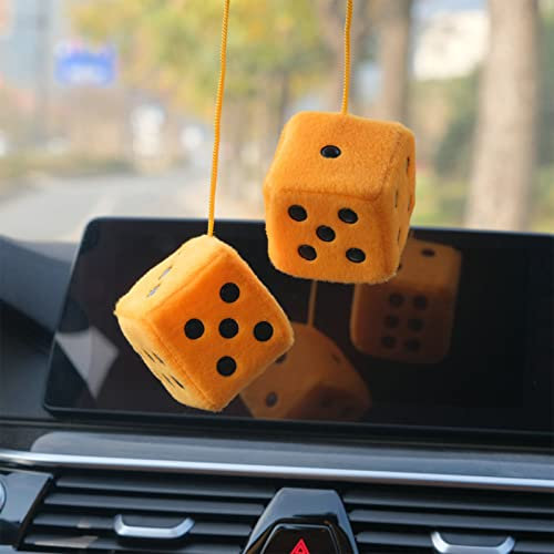 Plüschwürfel,Auto Würfel Ornamente,Car Hanging Furry Dice,Hängende Würfel,Retro Quadratische weiche Würfel,Paar hängende Paare Auto Anhänger mit Punkten,für Autospiegel Zubehör zum Aufhängen (Gelb)