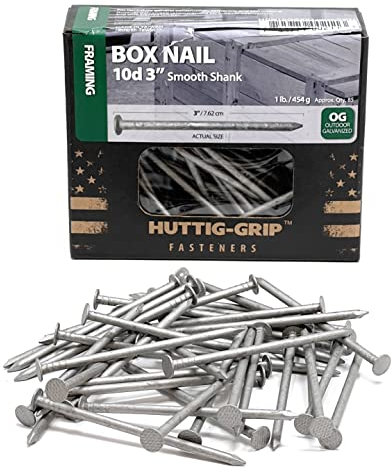 Huttig-Grip 3 in Framing Box Nails 10d Size, 10-1/2 Gauge, Outdoor Galvanized Finish, 1 lb Pack of 85 Nails