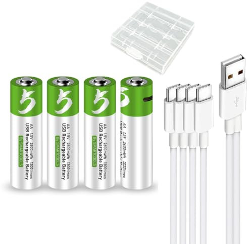 USB AA Lithium Ionen Aufladbare Akkus 1,5V 2600mWh wiederaufladbare batterien AA Akku, 1 Stunden Schnellladung, 1200 Zyklen mit Typ C Ladekabel Überladeschutz, 4 Stück