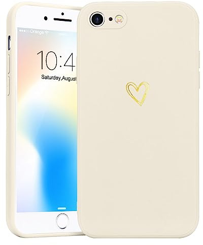 Wirvyuer for iPhone 7/8/SE 2020/SE 2022 Heart Case for Women,Beige | Skin-feel Soft Silicone, Love-Heart Pattern Design Phone Case, Shockproof Protective Slim TPU Bumper Cover for Girls