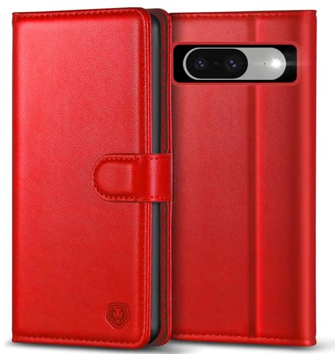 Kuafcase for Google Pixel 8 Case, 4 Card Slots Magnetic Closure Kickstand Shockproof Protective Phone Case for Google Pixel 8 - Red