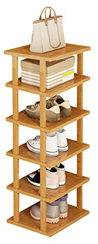 5/6/7/8 Tiers Vertical Shoe Slot, Bamboo Shoe Display Rack, Narrow Single Pair Shoe Rack Slim Shoe Organizer, Space Saving Corner Shoe Shelf, Tall Shoe Tower, Stackable Shoe Stand M