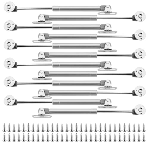 NAMYEUT 12 Stücke Gasdruckfeder 100N, Möbel Gasfeder, Hydraulic Gasdruckfeder, Kompressionsfeder für Klappen, für Schränke, Möbel, Bücherregale, Silber, mit Schraubenss