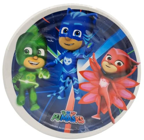 BeenSmile, 8 PLATOS 18 CM PJ MASKS, Platos Desechables para Fiesta de Cumpleaños Infantil, Artículos de Decoración para Fiestas Temáticas
