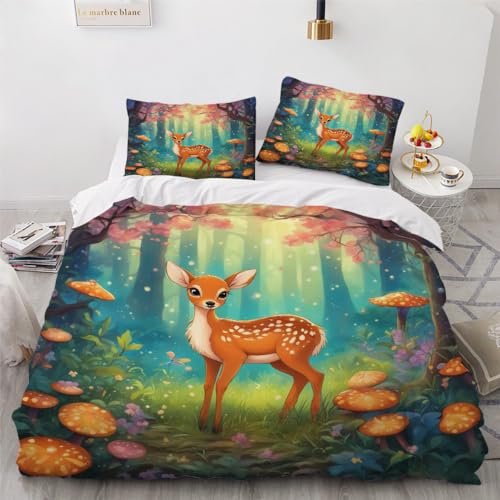 LILALI REH Bettwäsche 135x200 Bettwäsche-Sets 3D Druck Bambi-REH Kinder Bettbezug 135x200 mit Kissenbezüge 80 * 80