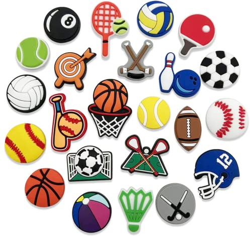 AhLmA 23 Stück Croc Anstecker Shoe Schuhanstecker Charms Schuhdekoration Im Sportballstil Verschiedene Formen, Diy-Schuharmband, Geburtstagsfeierbevorzugungen (Sportserie)