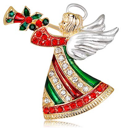 Retro Weihnachtsengel Engel wehendes Horn Weihnachtsmann grün Emaille Urlaub Pin Brosche Schmuck Schmuck Anstecker für Frauen