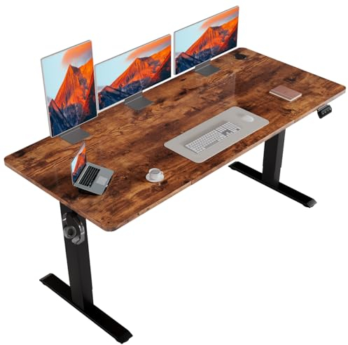 Flamaker Höhenverstellbarer Schreibtisch, Elektrischer Schreibtisch Höhenverstellbar für Steh-Sitz, Computertisch mit Memory-Funktion, Stabiler Tisch Standing Desk, Bürotisch,160 x 70 cm,Braun